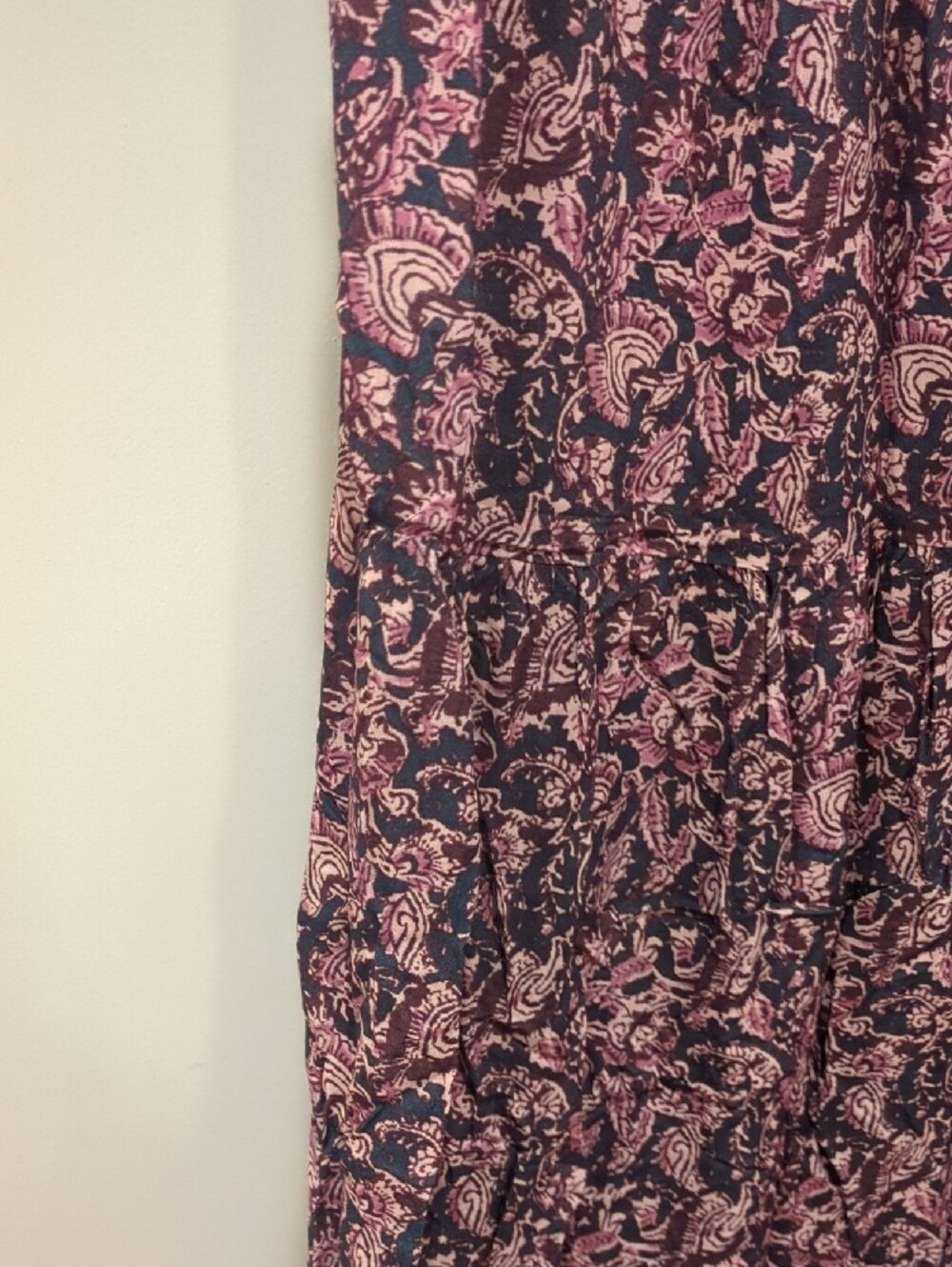 Boho Granola Preppy Cottage Block Print Faherty Purple Navy Maxi Skirt Sz Lg - Picture 4 of 9